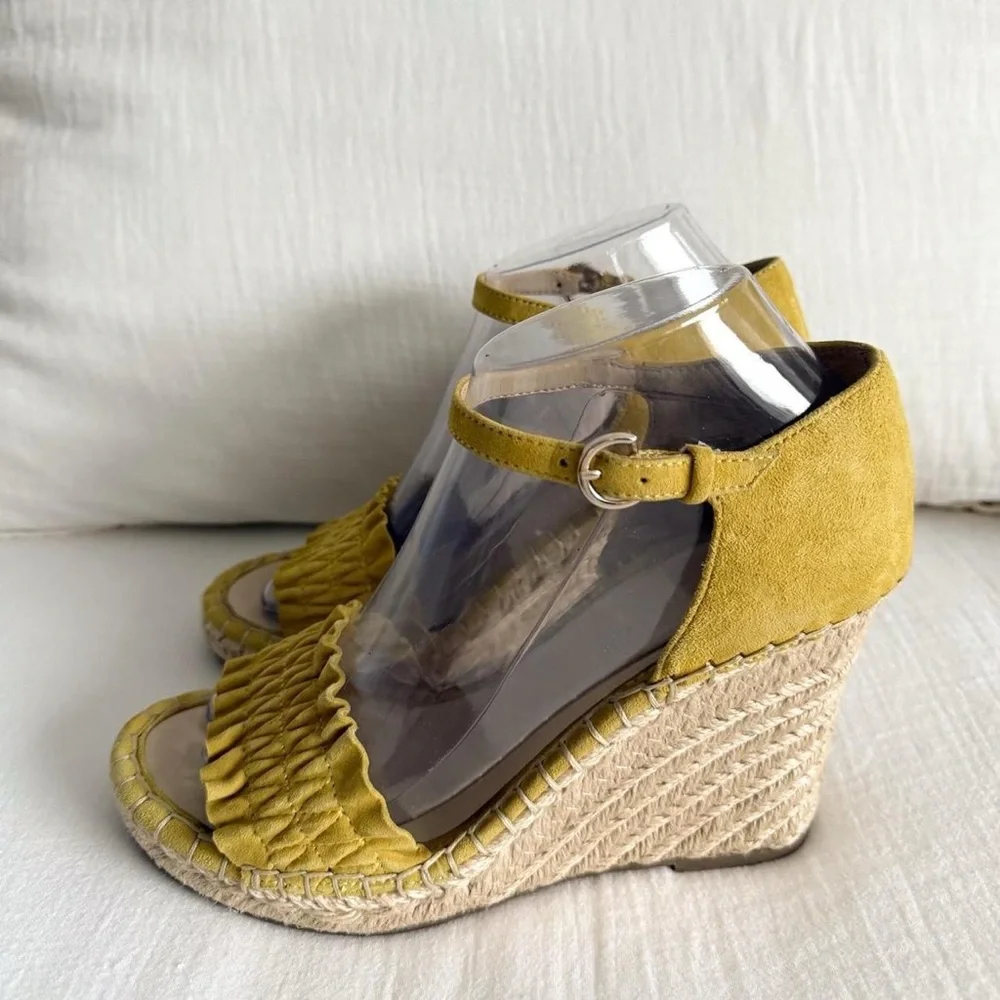 Marc Fisher Kadria Yellow Suede Espadrille Wedge Sandals